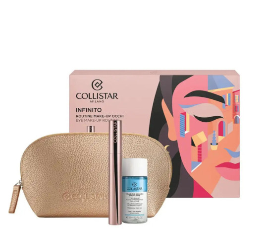 Akių makiažo rinkinys Collistar Infinito, 11 ml blakstienų tušas + 35 ml dvifazis makiažo valiklis + kosmetinė