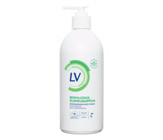 LV biologiškai skaidrus kūno prausiklis su dozatoriumi 500 ml.