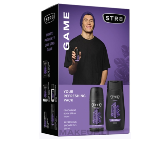 STR8 GAME rinkinys : purškiamas dezodorantas 150ml + dušo gelis 250ml